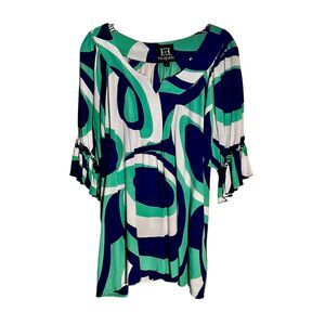 Escapada Green, Blue And White Printed Tunic Top Size Large